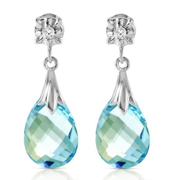 14K. GOLD STUD EARRINGS WITH DIAMONDS & BLUE TOPAZ - Picture 2 of 5